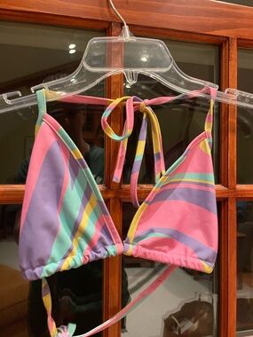 Homemade Cool is a Construct Striped Pastel Triangle Bikini Top Size Medium